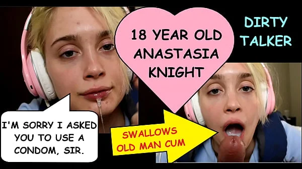 I'm sorry I asked you to use a condom, sir. That was very selfish of me. My feelings and safety aren't important. Submissive teen with braces Anastasia Knight talks to dirty old man Joe Jon while sucking his cock